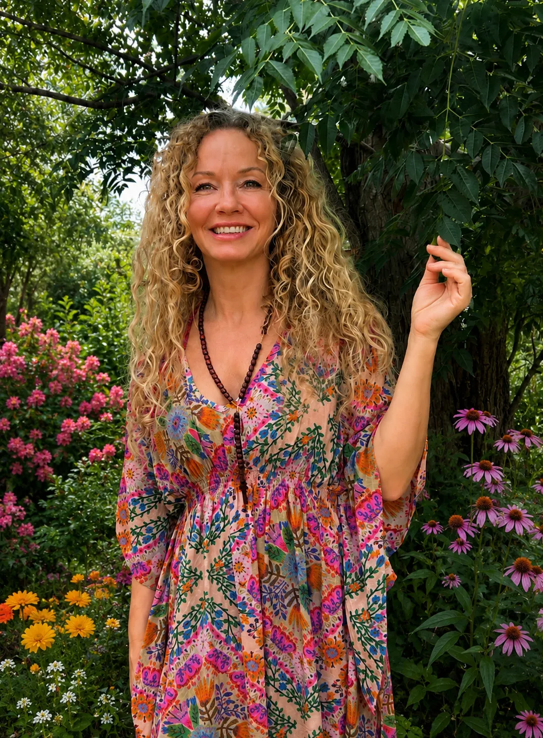 Heather McCan in a lush garden